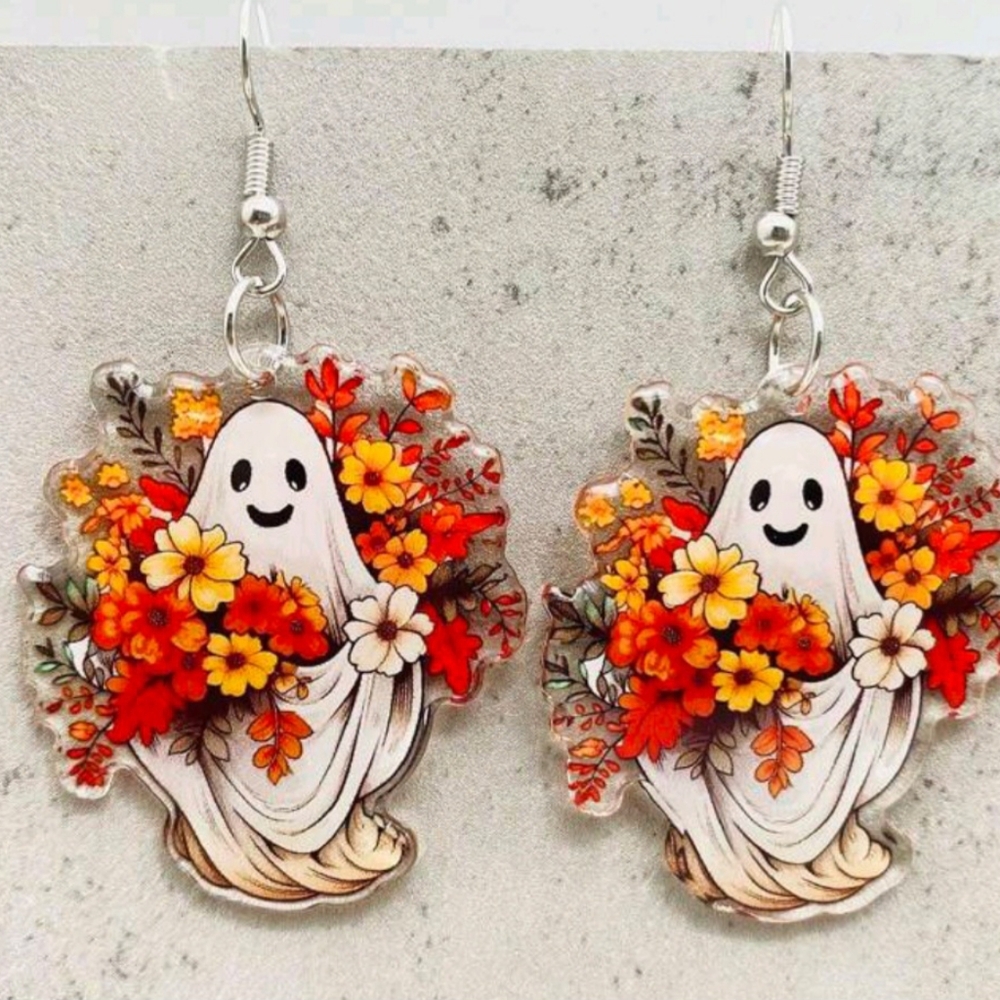 "Autumn Ghost" Acrylic Dangle Drop Fall Floral  Earrings New!